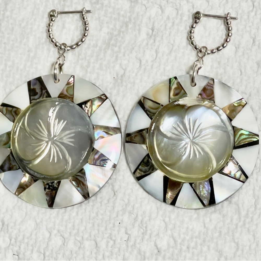 Pandora Earrings Mother of Pearl Inlay Charm 925 Ale